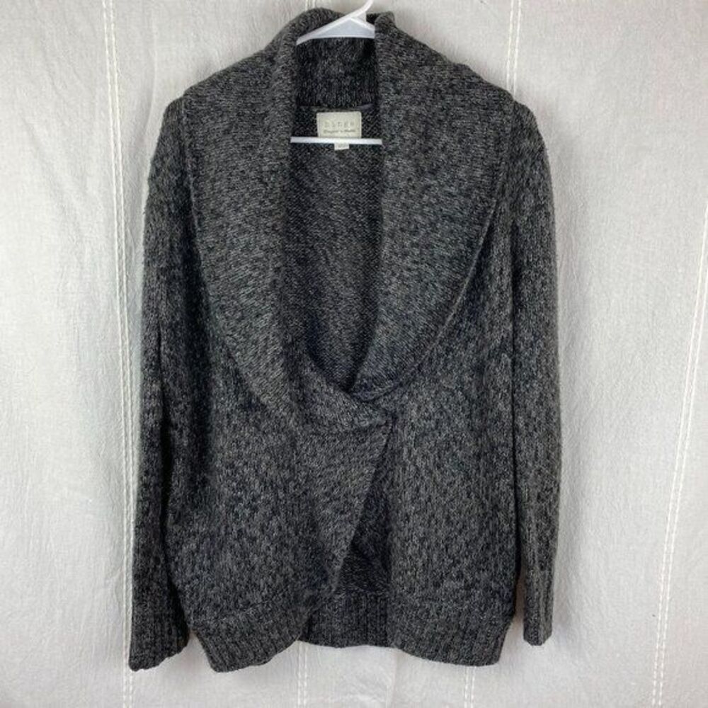 HINGE Knit Shawl Collar‎ Oversized Cardigan Gray Marled Single Button Small